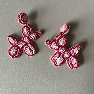 Handmade Pink Beaded Dog Balloon Drop Earrings